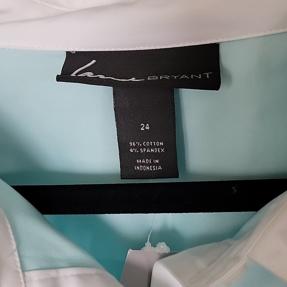 Lane Bryant Plus Size Sweet Preppy Pastel NWT 24 Button Down Long Sleeve Blouse - Picture 3 of 7